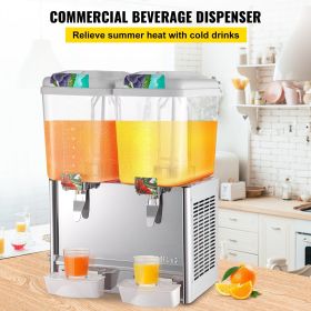 VEVOR 110V Commercial Beverage Dispenser; 9.5 Gallon 36L 2 Tanks Juice Dispenser Commercial; 18 Liter Per Tank 300W Stainless Steel Food Grade